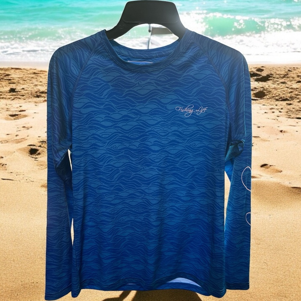 Fishing Life SPF 50 long sleeve wave pattern beach shirt Medium‎